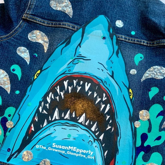 ⚡️SOLD!⚡️🦈 JAWSome Hand Crafted Upcycled  Jacket - Picture 5 of 5